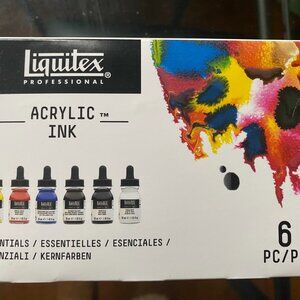 Liquitex Professional Acrylic Ink 6x1oz Essentials Colors Set, Opened and Unused
